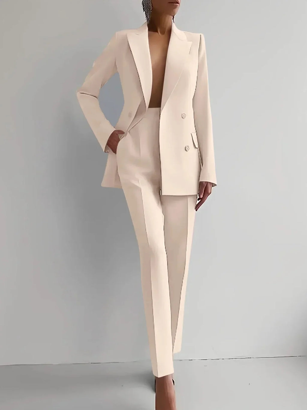 Allingentle Customized Purple Suits Set for Women 2 Piece Double Breasted Jacket with Wide leg Pants Business Formal Pantsuits