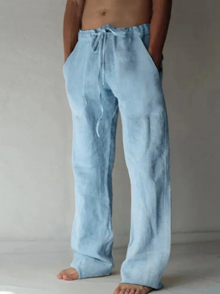 Men's Cotton Linen Long Pants Summer Solid