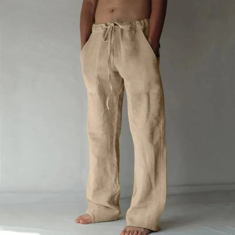 Men's Cotton Linen Long Pants Summer Solid