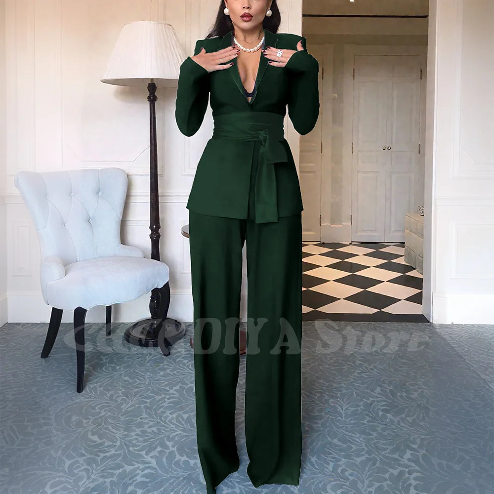 High Quality Women Suits Classic Fit 2 Piece Solid Color Shawl Lapel Elegant Casual Blazer Pants Daily Office Lady Customized