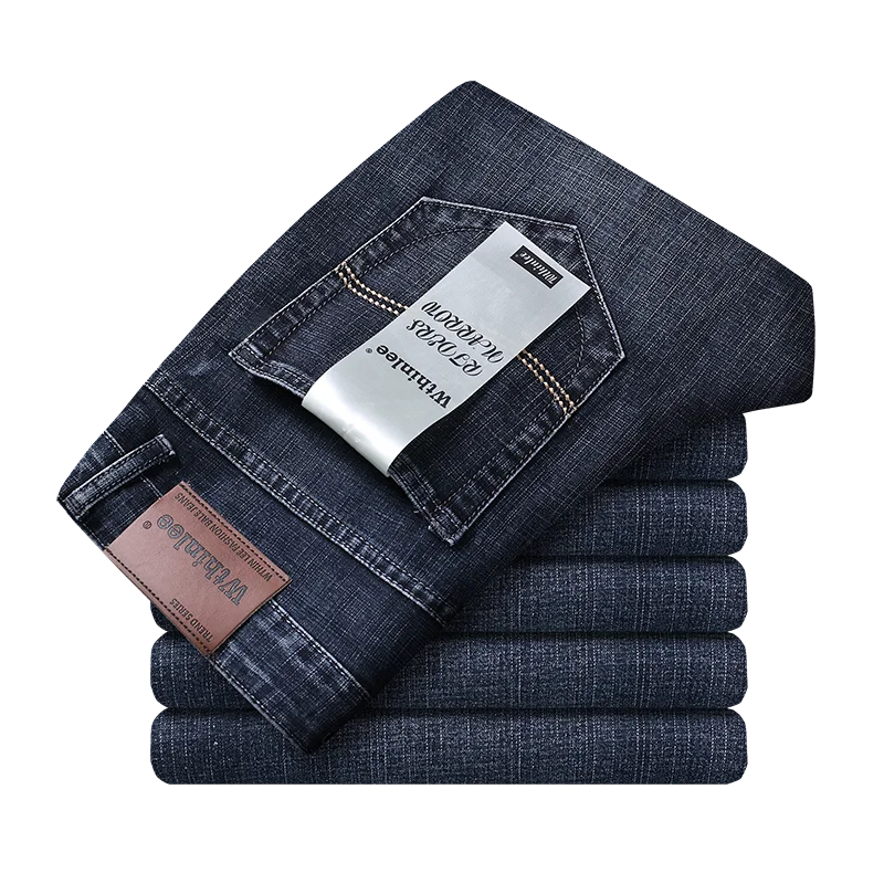 Wthinlee New Business Men's Jeans Casual Straight Stretch Fashion Classic Blue Black Work Pant Denim Trousers Male  Clothing