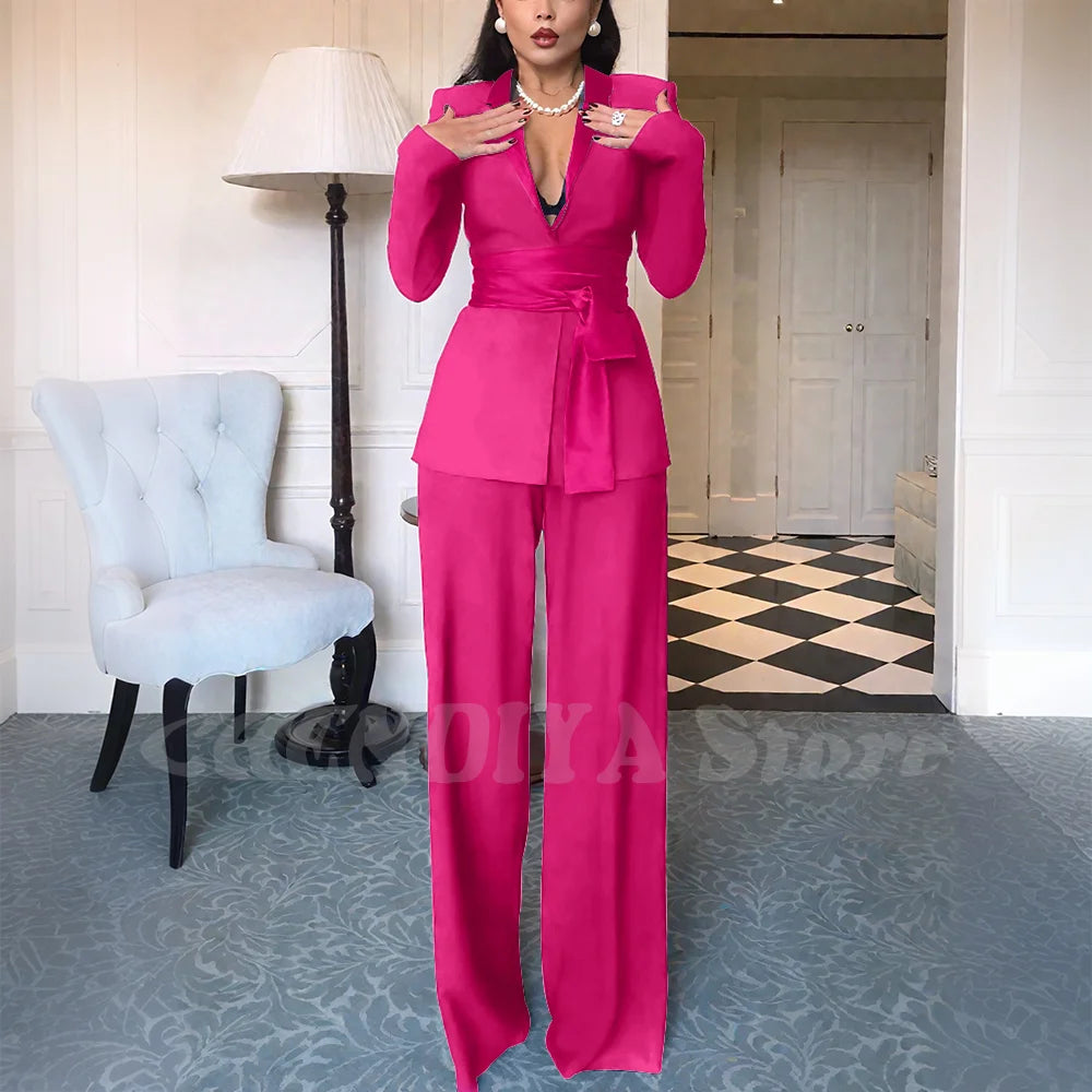 High Quality Women Suits Classic Fit 2 Piece Solid Color Shawl Lapel Elegant Casual Blazer Pants Daily Office Lady Customized