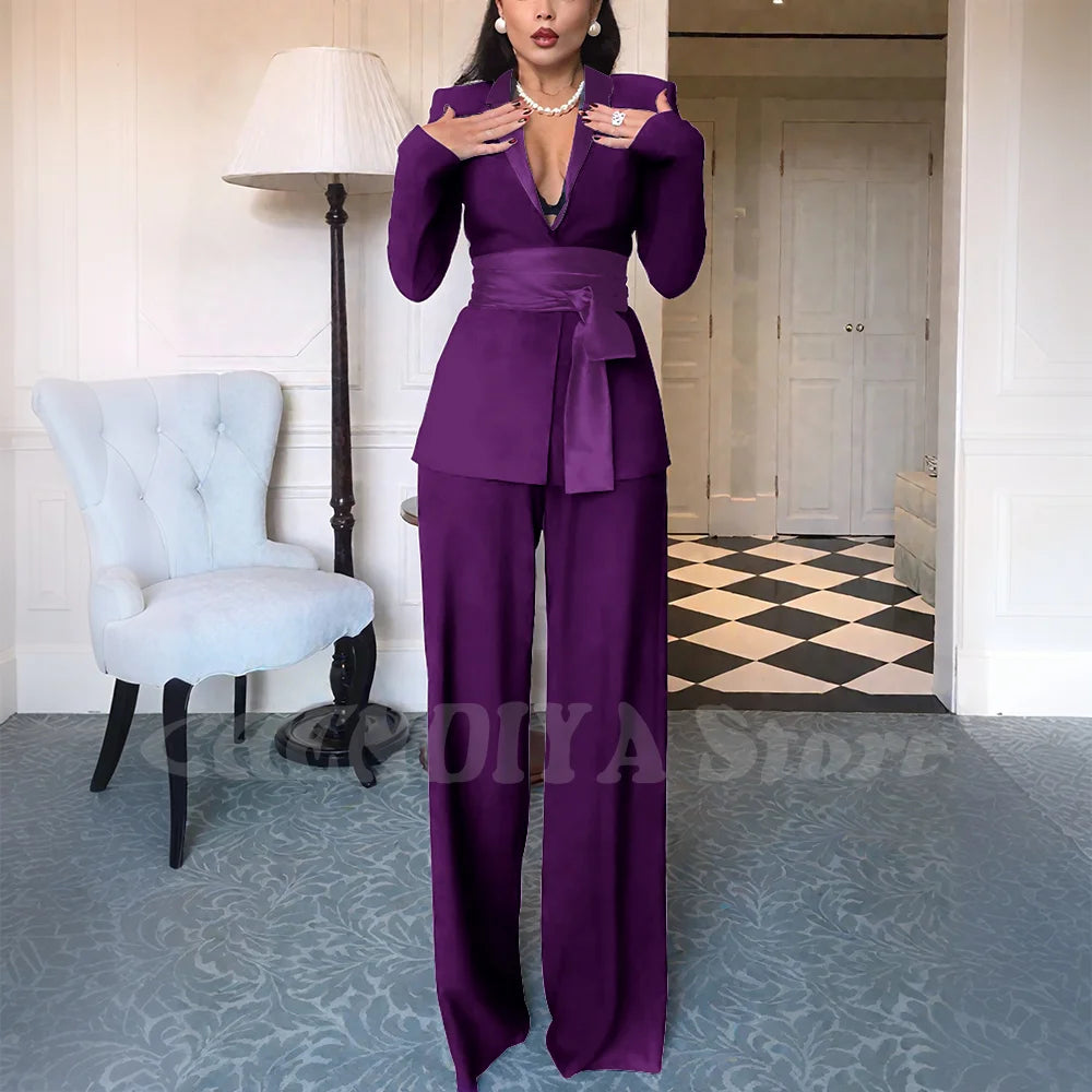 High Quality Women Suits Classic Fit 2 Piece Solid Color Shawl Lapel Elegant Casual Blazer Pants Daily Office Lady Customized