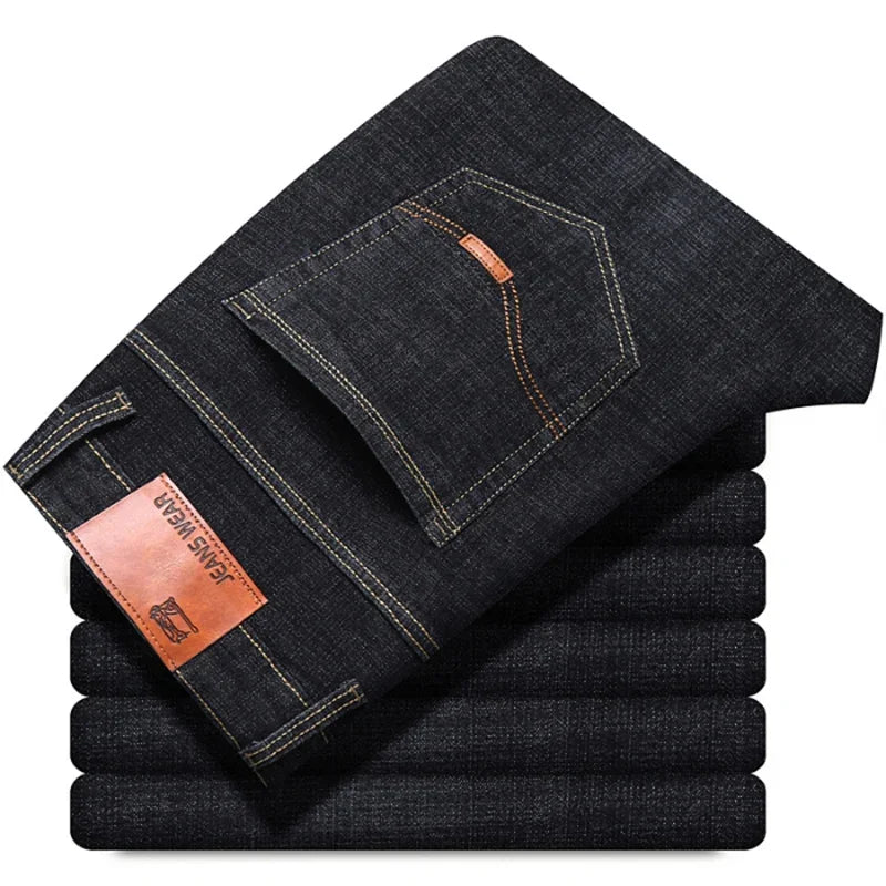 Men's Spring Autumn Vintage Black Business Jeans Men Casual Straight Stretch Classic Work Denim Trousers  Comfortable  Pant