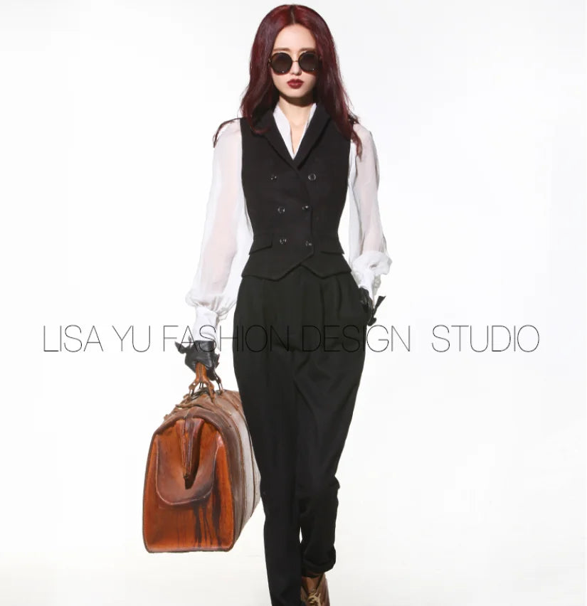 Women's Suit Vest for women Double Breasted V-neck Vest Slim Fit Jacket Women's Sleeveless Waistcoat жилетка женская