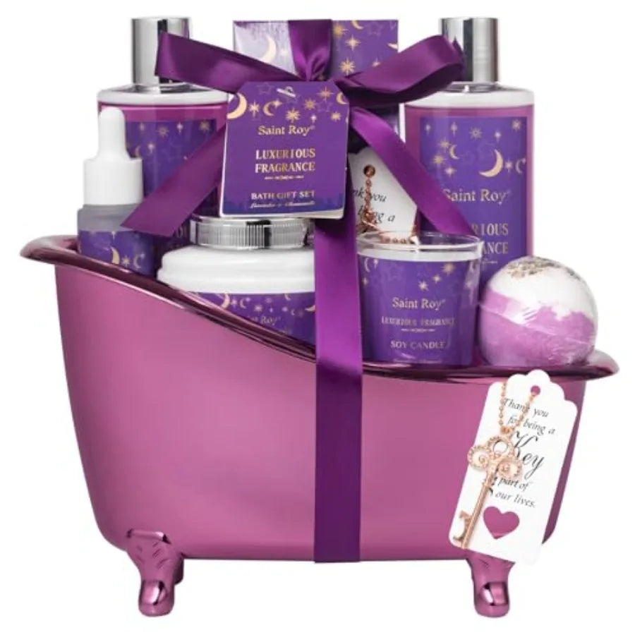 Bath Basket Spa Kit Spa Gifts for Women Luxury Bath and Body Basket Set 10pcs Self Care Kit Lavender Scent Birthday Gifts Skin