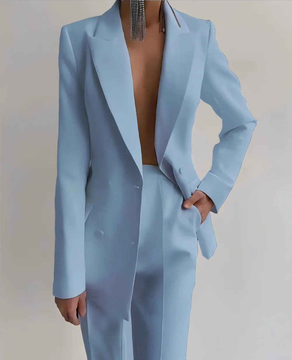 Allingentle Customized Purple Suits Set for Women 2 Piece Double Breasted Jacket with Wide leg Pants Business Formal Pantsuits