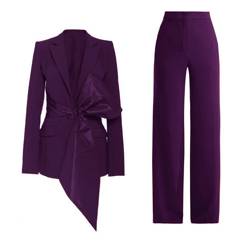 New 2 Piece Set for Women Bow Vacation Outfits Red Women's Clothing Sets Luxury  Prom Suit Вечерний костюм брючный женский