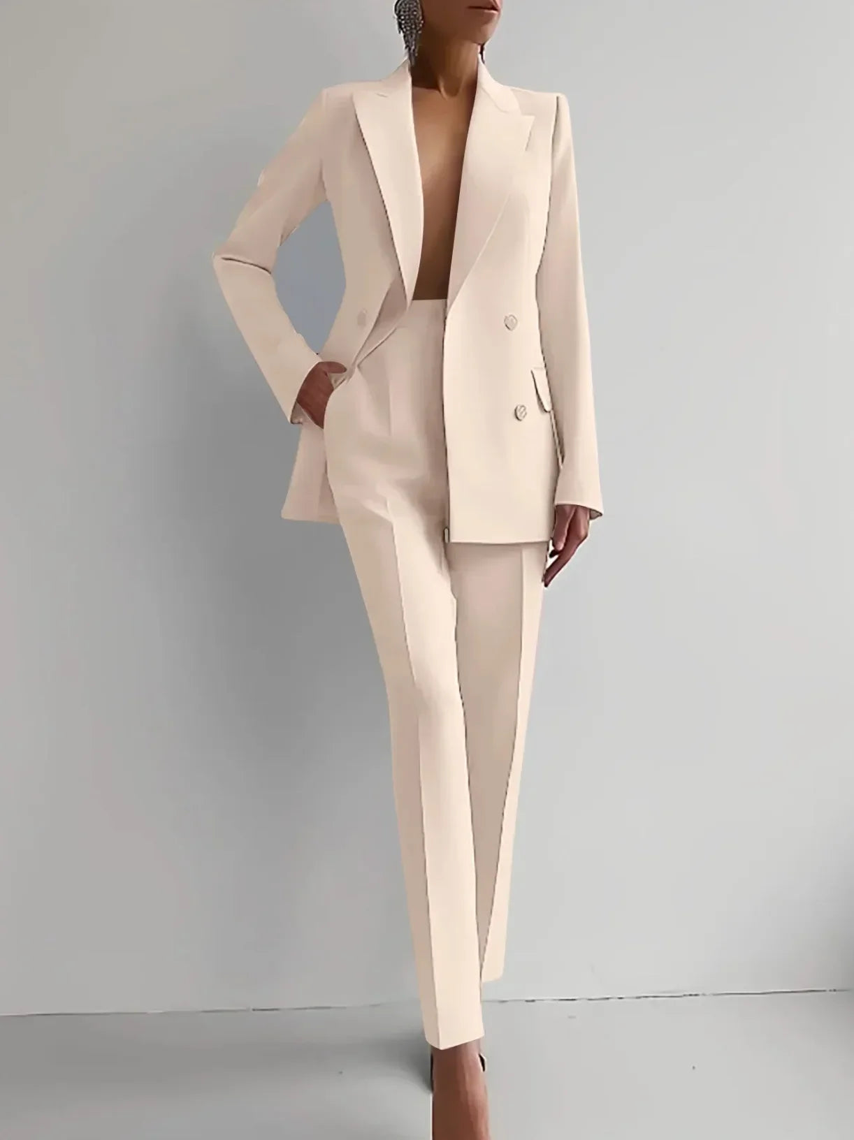 Allingentle Customized Purple Suits Set for Women 2 Piece Double Breasted Jacket with Wide leg Pants Business Formal Pantsuits