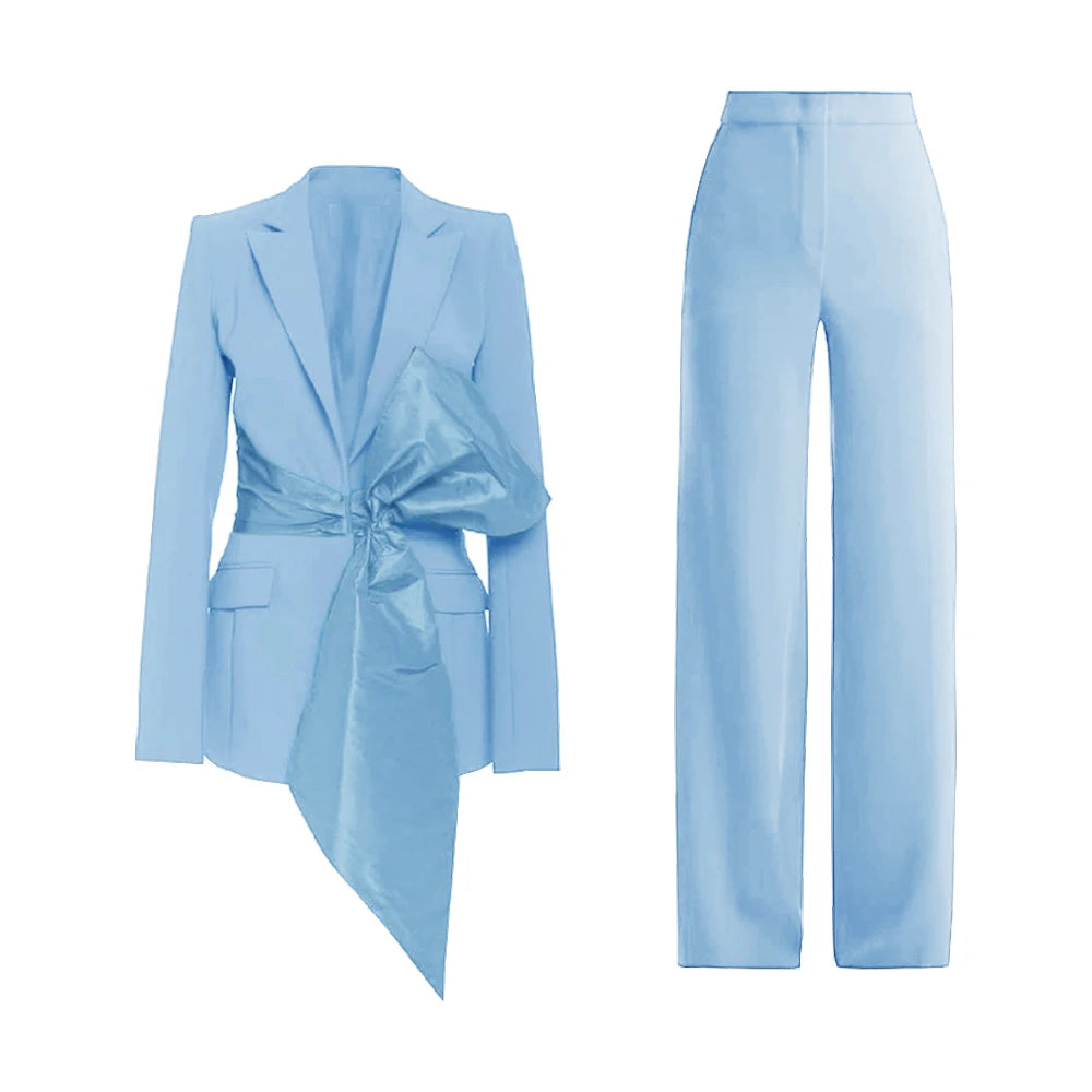 New 2 Piece Set for Women Bow Vacation Outfits Red Women's Clothing Sets Luxury  Prom Suit Вечерний костюм брючный женский