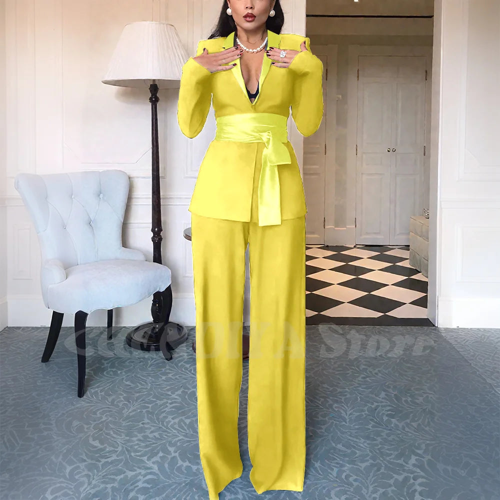 High Quality Women Suits Classic Fit 2 Piece Solid Color Shawl Lapel Elegant Casual Blazer Pants Daily Office Lady Customized