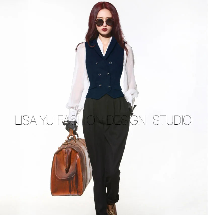 Women's Suit Vest for women Double Breasted V-neck Vest Slim Fit Jacket Women's Sleeveless Waistcoat жилетка женская