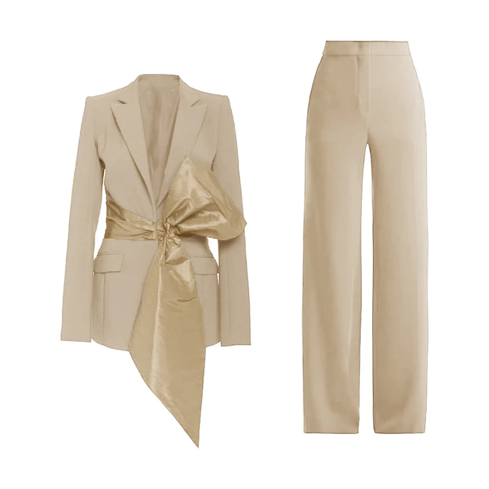 New 2 Piece Set for Women Bow Vacation Outfits Red Women's Clothing Sets Luxury  Prom Suit Вечерний костюм брючный женский