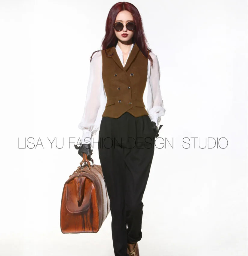 Women's Suit Vest for women Double Breasted V-neck Vest Slim Fit Jacket Women's Sleeveless Waistcoat жилетка женская