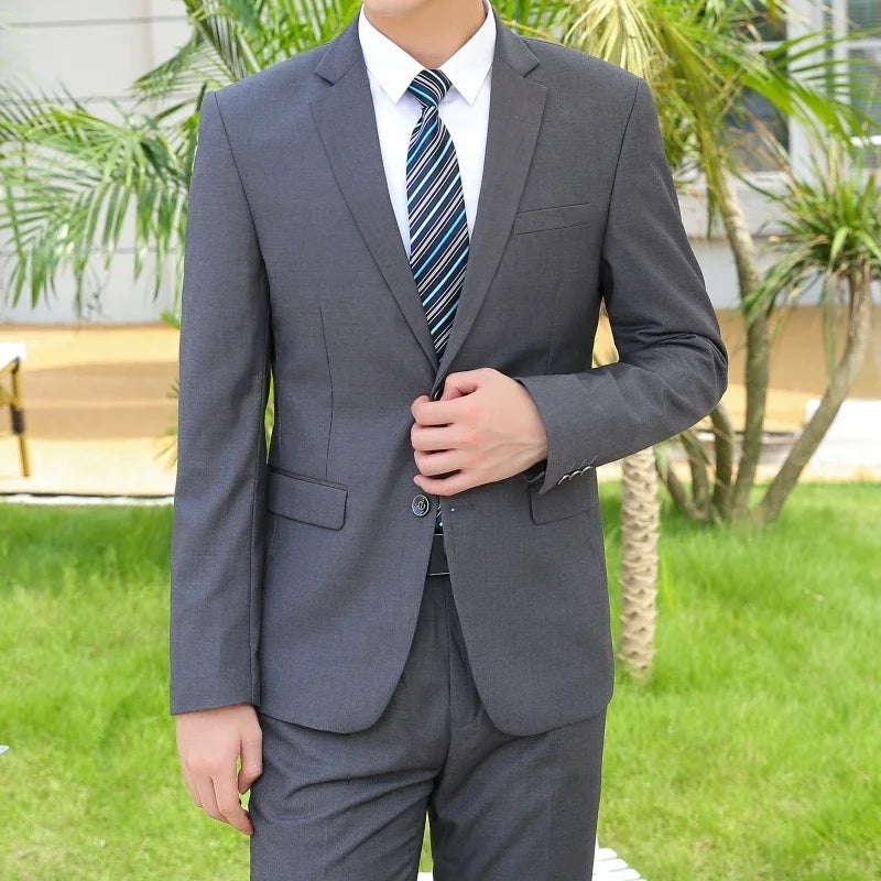 8XL Suit (Blazer+pants) Fashion Business Gentleman Italian Style Slim Solid Color Professional Suit Wedding Groom Best Man Suit