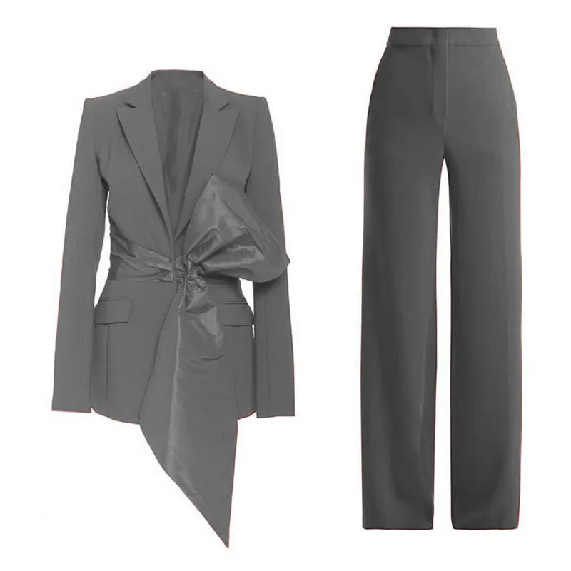 New 2 Piece Set for Women Bow Vacation Outfits Red Women's Clothing Sets Luxury  Prom Suit Вечерний костюм брючный женский