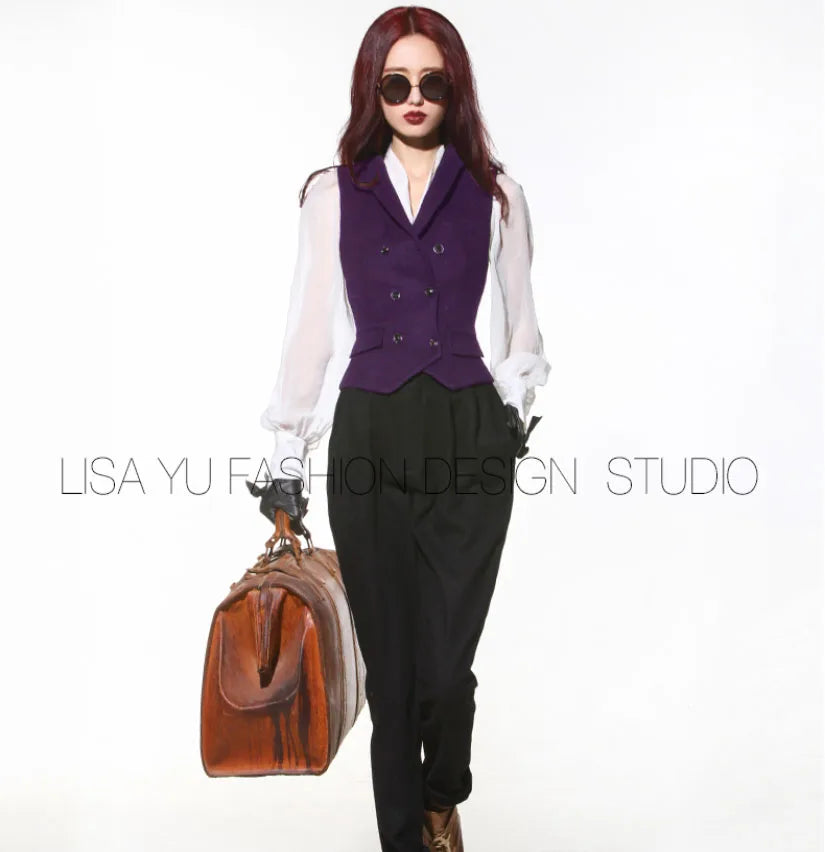 Women's Suit Vest for women Double Breasted V-neck Vest Slim Fit Jacket Women's Sleeveless Waistcoat жилетка женская