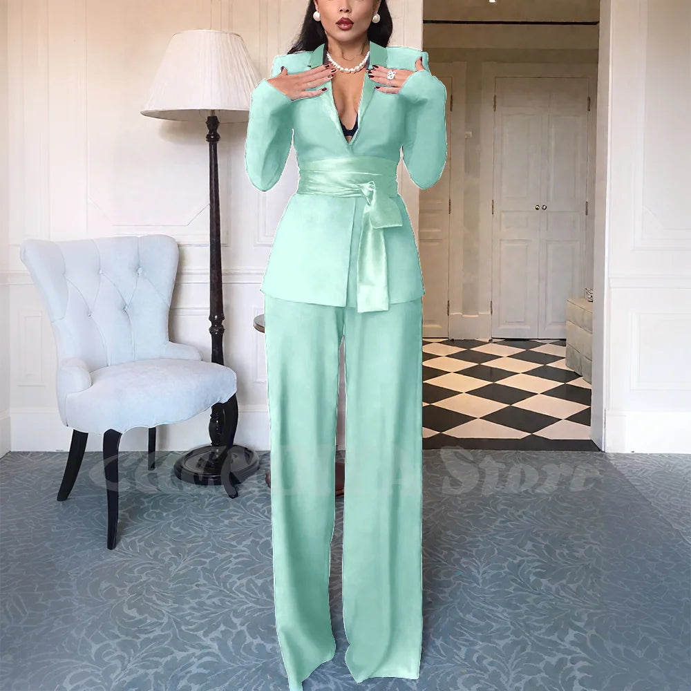 High Quality Women Suits Classic Fit 2 Piece Solid Color Shawl Lapel Elegant Casual Blazer Pants Daily Office Lady Customized
