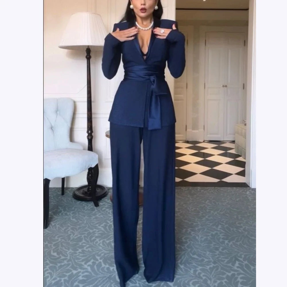 High Quality Women Suits Classic Fit 2 Piece Solid Color Shawl Lapel Elegant Casual Blazer Pants Daily Office Lady Customized
