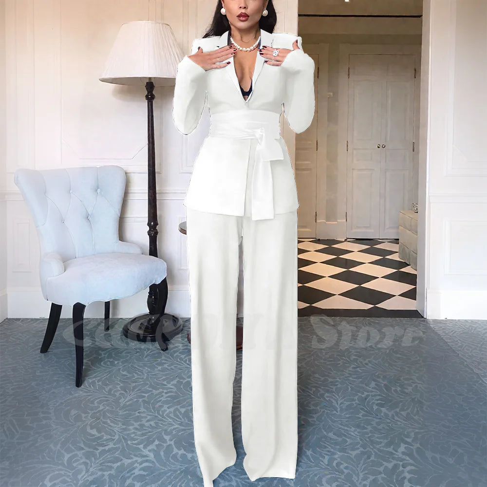 High Quality Women Suits Classic Fit 2 Piece Solid Color Shawl Lapel Elegant Casual Blazer Pants Daily Office Lady Customized