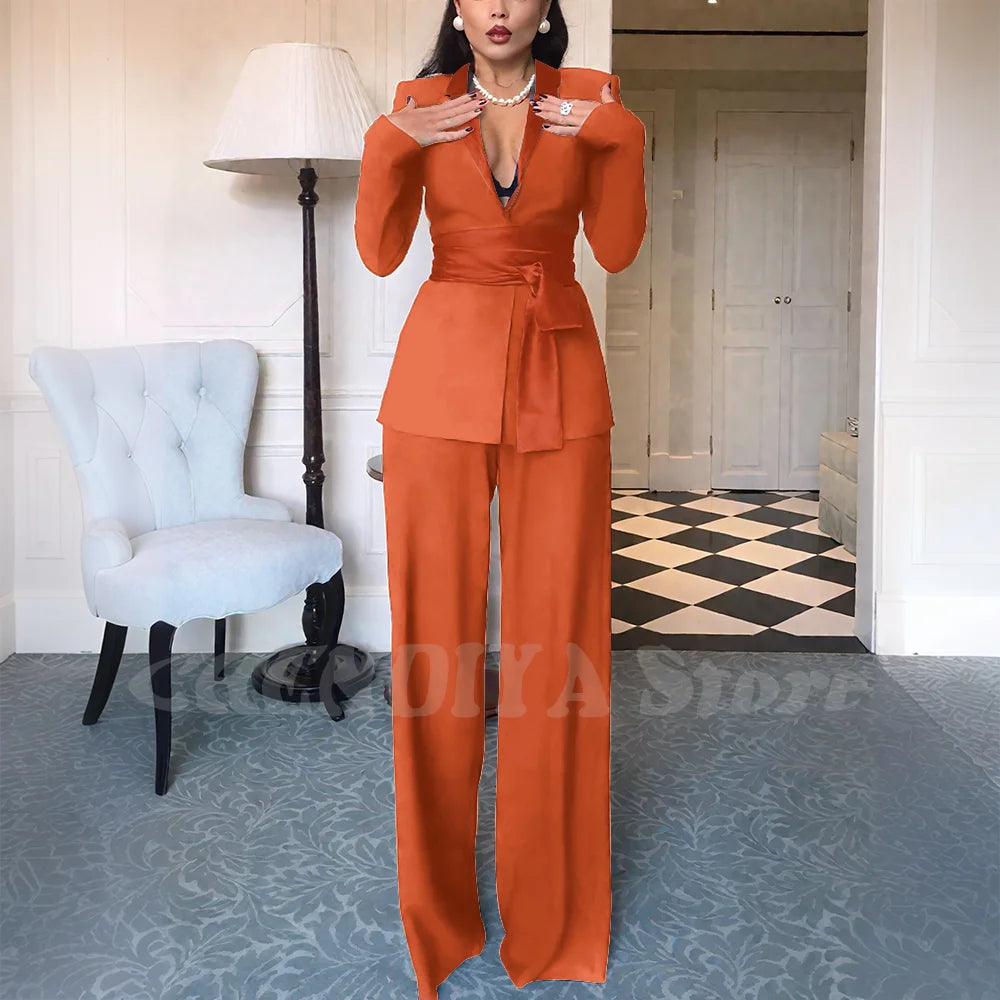 High Quality Women Suits Classic Fit 2 Piece Solid Color Shawl Lapel Elegant Casual Blazer Pants Daily Office Lady Customized