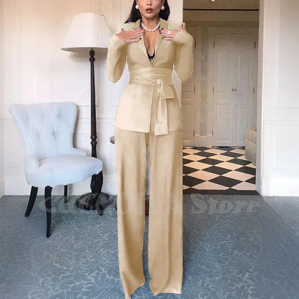 High Quality Women Suits Classic Fit 2 Piece Solid Color Shawl Lapel Elegant Casual Blazer Pants Daily Office Lady Customized