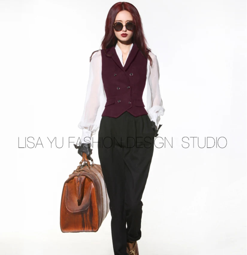 Women's Suit Vest for women Double Breasted V-neck Vest Slim Fit Jacket Women's Sleeveless Waistcoat жилетка женская