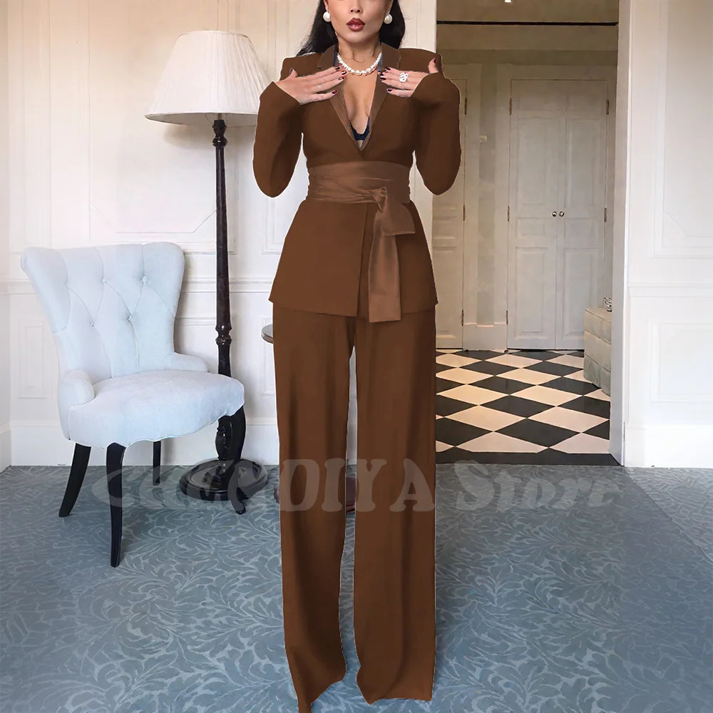 High Quality Women Suits Classic Fit 2 Piece Solid Color Shawl Lapel Elegant Casual Blazer Pants Daily Office Lady Customized