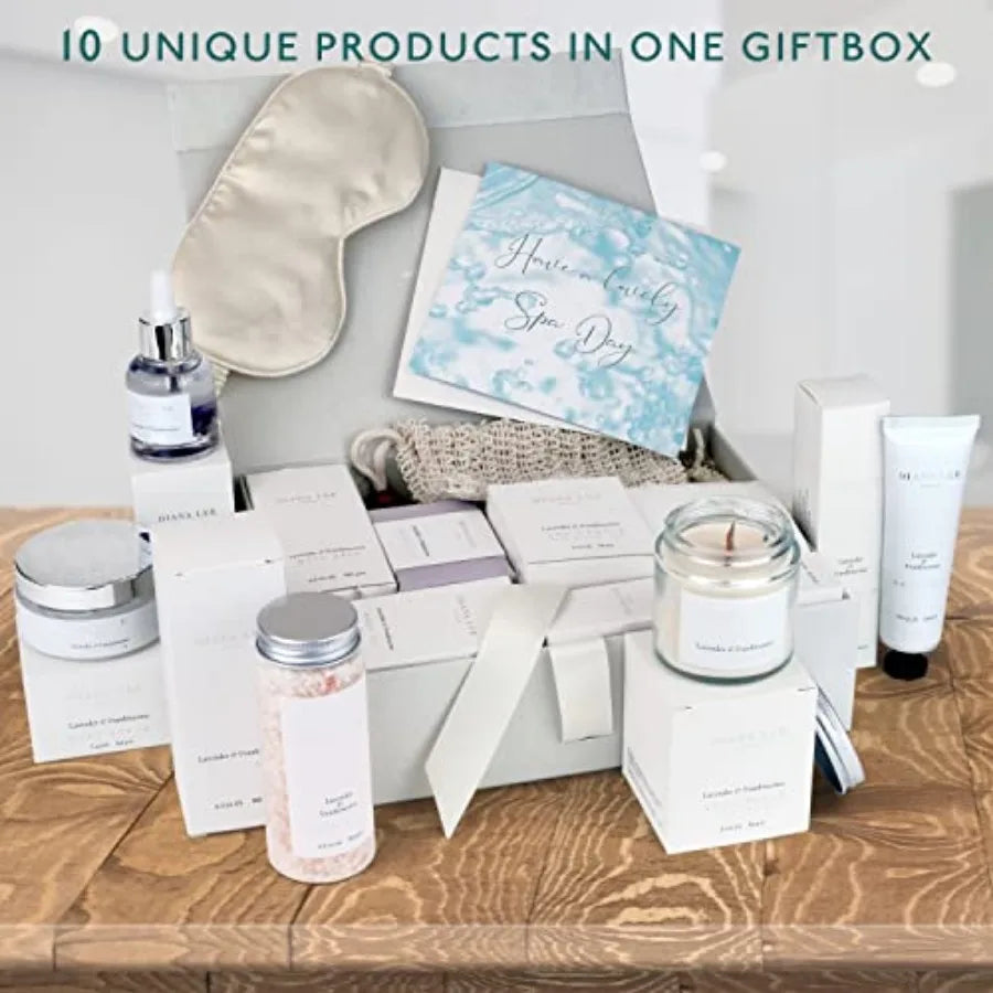 Jasmyn and Greene Luxury Spa Gift Basket for Women - 10 Relaxing Spa Birthday Gifts for Women with Lavender. Bridal Shower Gift