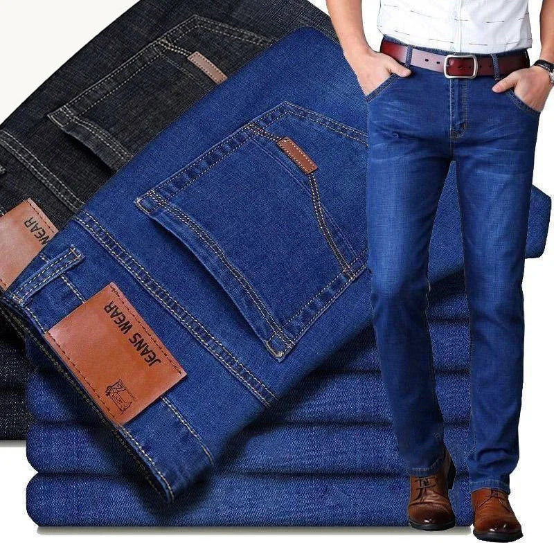 Men's Spring Autumn Vintage Black Business Jeans Men Casual Straight Stretch Classic Work Denim Trousers  Comfortable  Pant