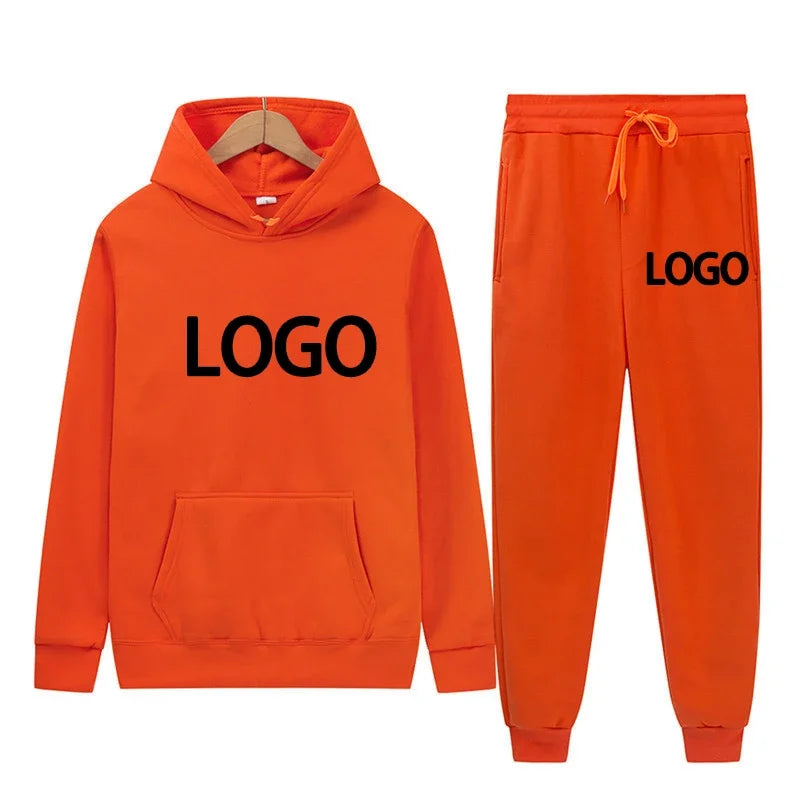 Customized Printed Men Tracksuit Women Hooded Sweatshirts and Jogger Pants Unisex Daily Casual Sports Long Sleeve Hoodies Suit