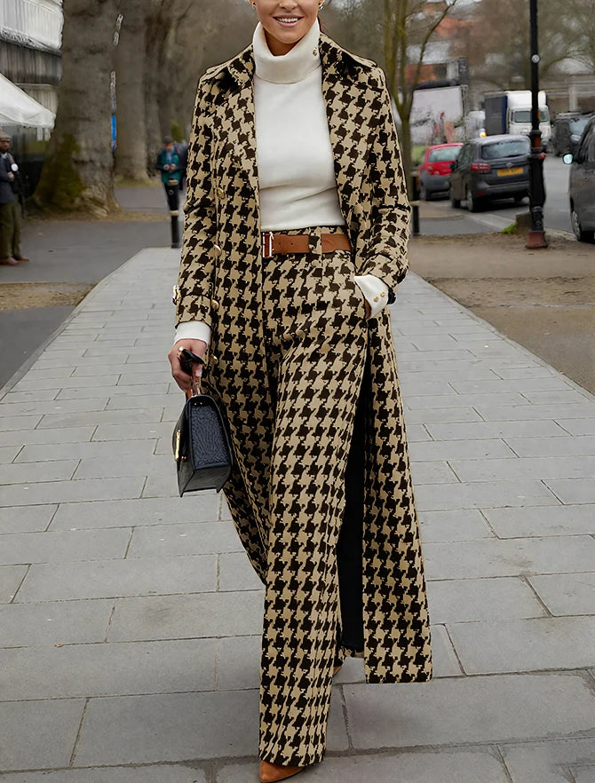 Elegant Houndstooth Women Suits 2 Piece Peak Lapel Formal Casual Prom Party Pants Sets Blazer with Pants