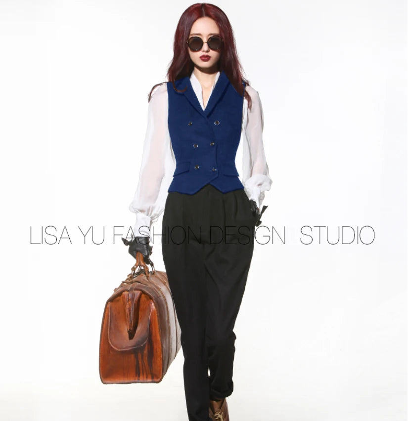 Women's Suit Vest for women Double Breasted V-neck Vest Slim Fit Jacket Women's Sleeveless Waistcoat жилетка женская