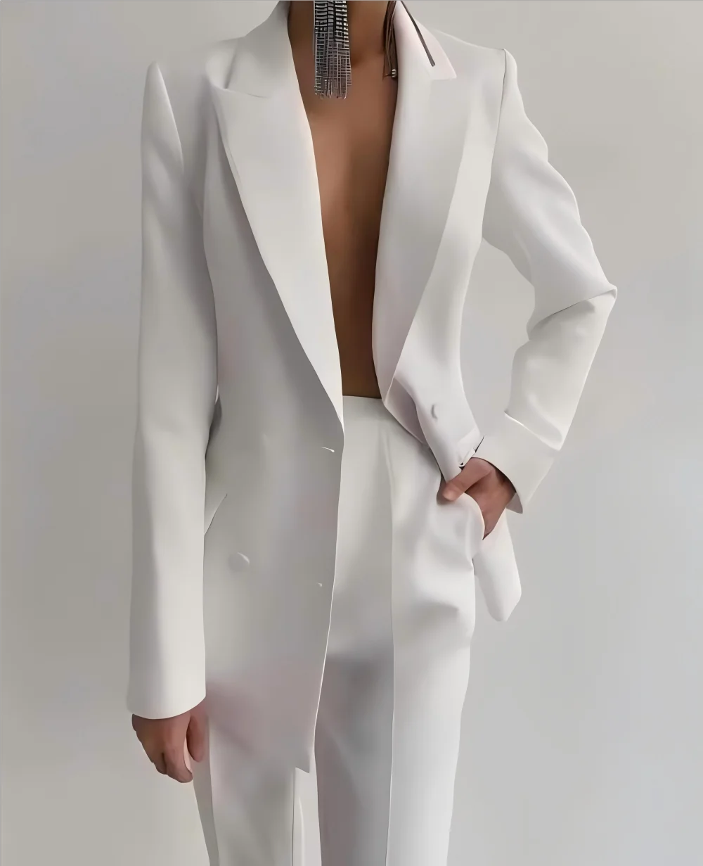 Allingentle Customized Purple Suits Set for Women 2 Piece Double Breasted Jacket with Wide leg Pants Business Formal Pantsuits