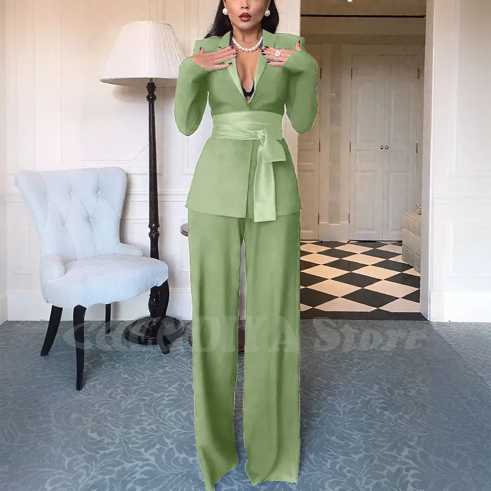 High Quality Women Suits Classic Fit 2 Piece Solid Color Shawl Lapel Elegant Casual Blazer Pants Daily Office Lady Customized