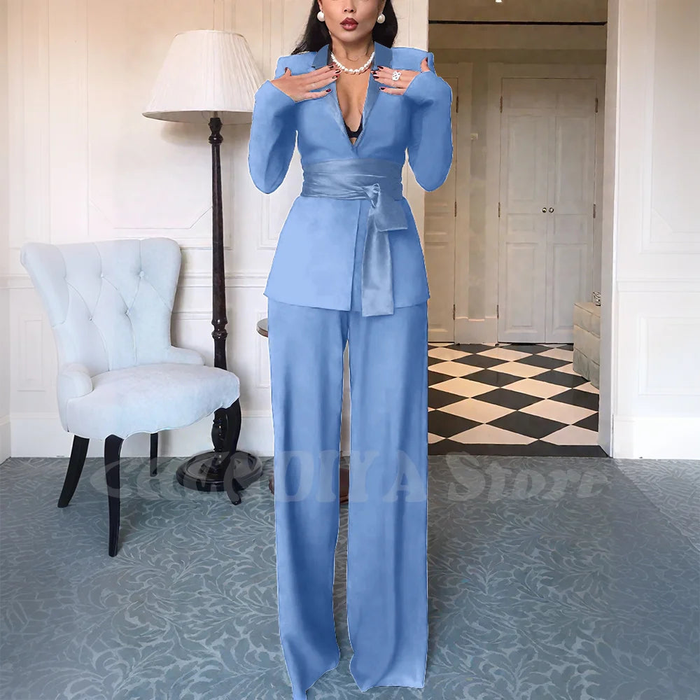 High Quality Women Suits Classic Fit 2 Piece Solid Color Shawl Lapel Elegant Casual Blazer Pants Daily Office Lady Customized