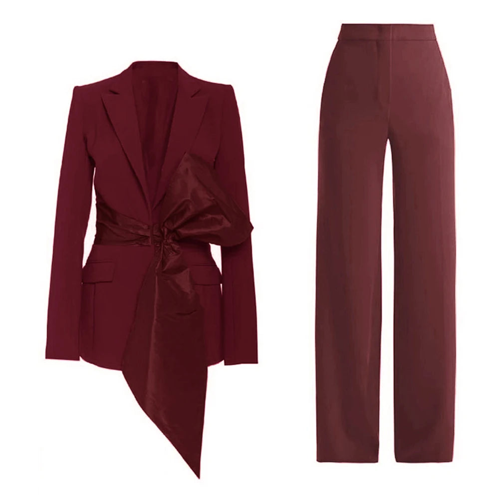 New 2 Piece Set for Women Bow Vacation Outfits Red Women's Clothing Sets Luxury  Prom Suit Вечерний костюм брючный женский