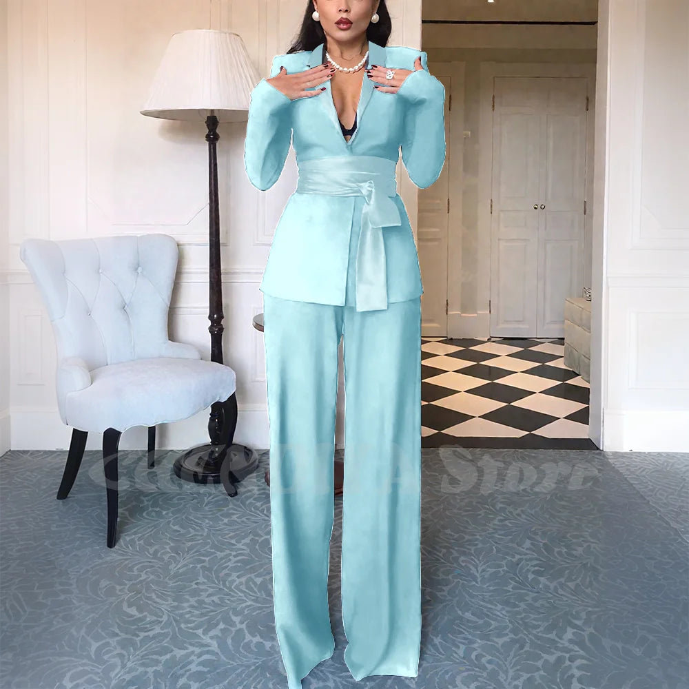 High Quality Women Suits Classic Fit 2 Piece Solid Color Shawl Lapel Elegant Casual Blazer Pants Daily Office Lady Customized