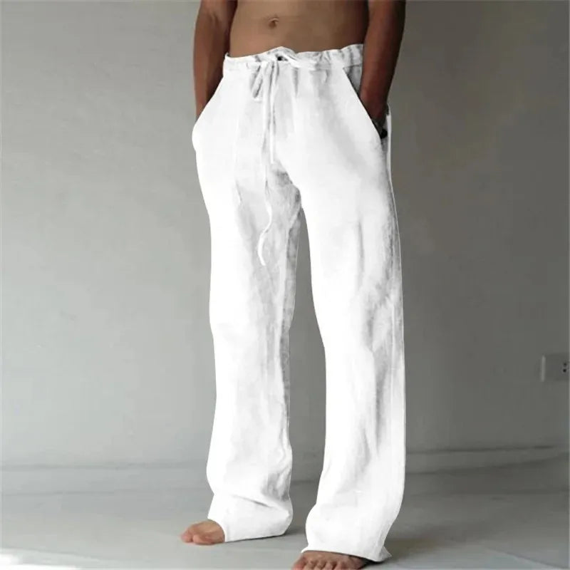 Men's Cotton Linen Long Pants Summer Solid