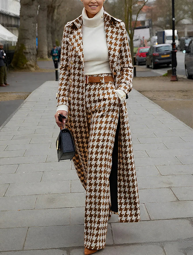 Elegant Houndstooth Women Suits 2 Piece Peak Lapel Formal Casual Prom Party Pants Sets Blazer with Pants
