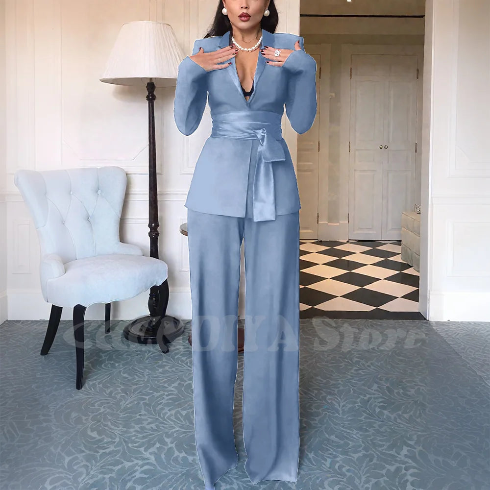 High Quality Women Suits Classic Fit 2 Piece Solid Color Shawl Lapel Elegant Casual Blazer Pants Daily Office Lady Customized