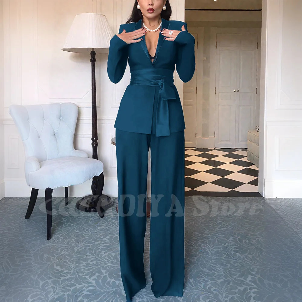 High Quality Women Suits Classic Fit 2 Piece Solid Color Shawl Lapel Elegant Casual Blazer Pants Daily Office Lady Customized