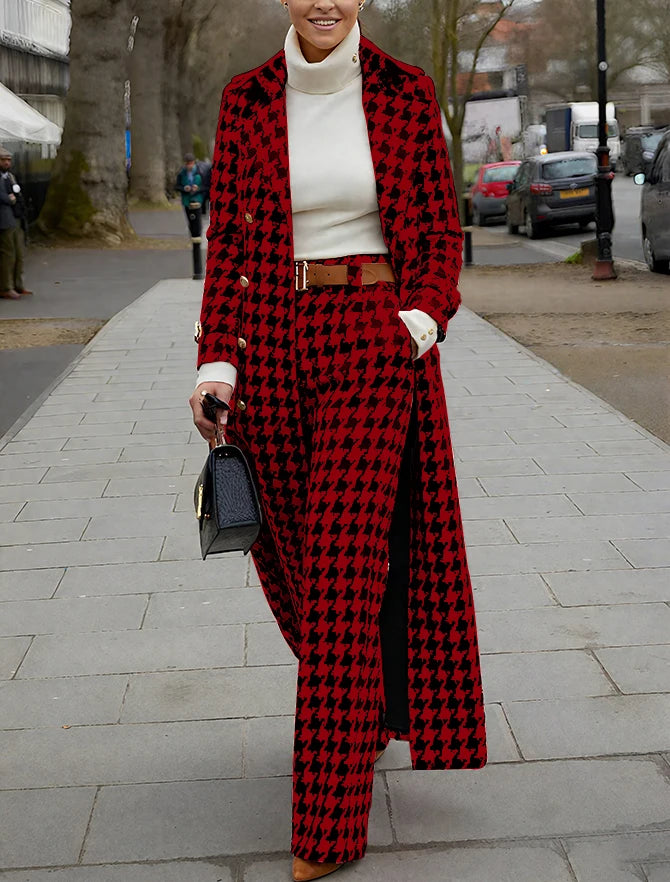 Elegant Houndstooth Women Suits 2 Piece Peak Lapel Formal Casual Prom Party Pants Sets Blazer with Pants