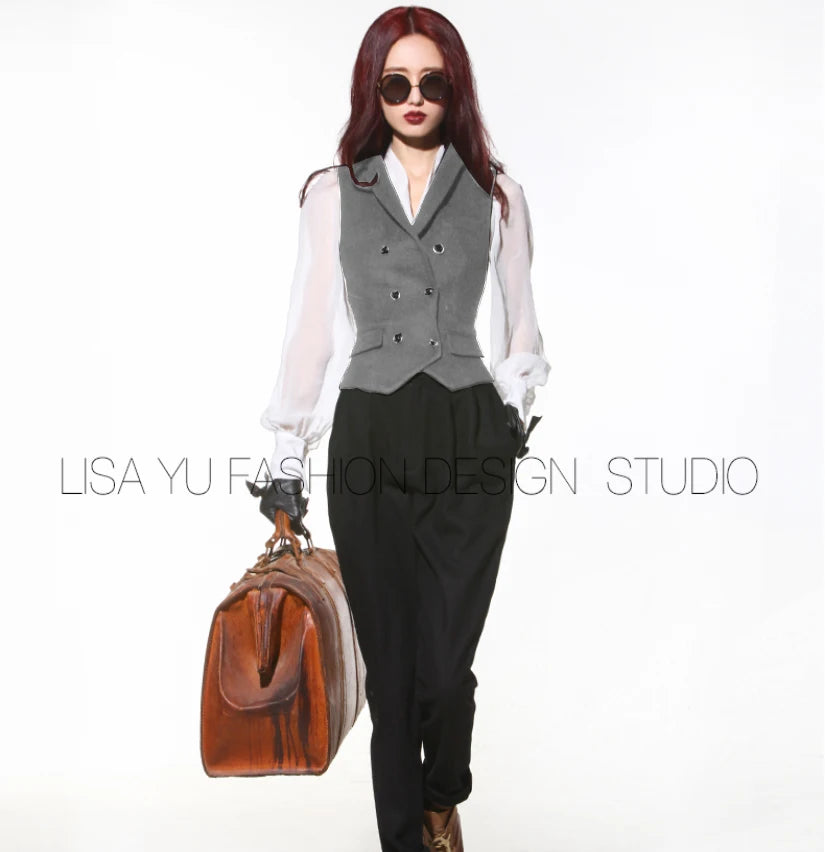 Women's Suit Vest for women Double Breasted V-neck Vest Slim Fit Jacket Women's Sleeveless Waistcoat жилетка женская