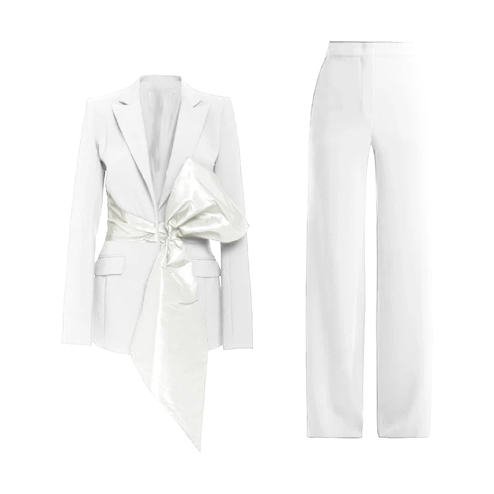 New 2 Piece Set for Women Bow Vacation Outfits Red Women's Clothing Sets Luxury  Prom Suit Вечерний костюм брючный женский