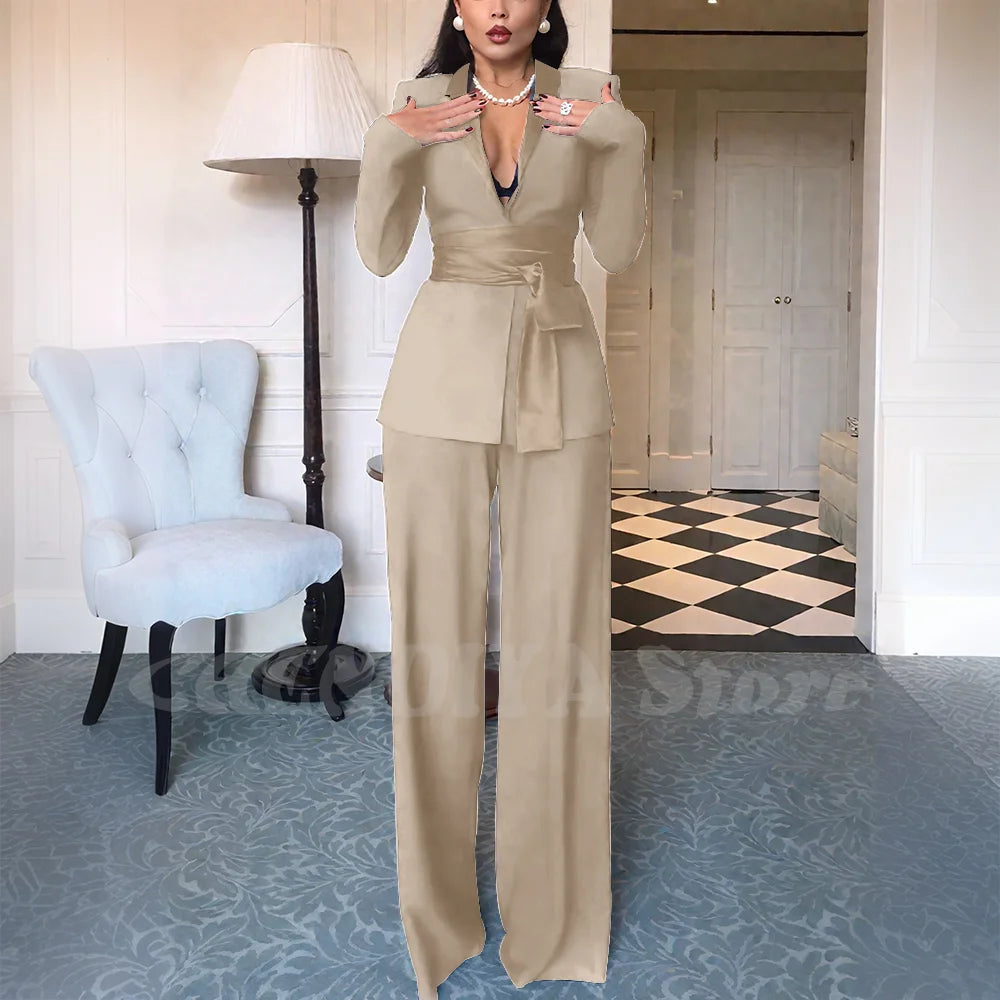 High Quality Women Suits Classic Fit 2 Piece Solid Color Shawl Lapel Elegant Casual Blazer Pants Daily Office Lady Customized