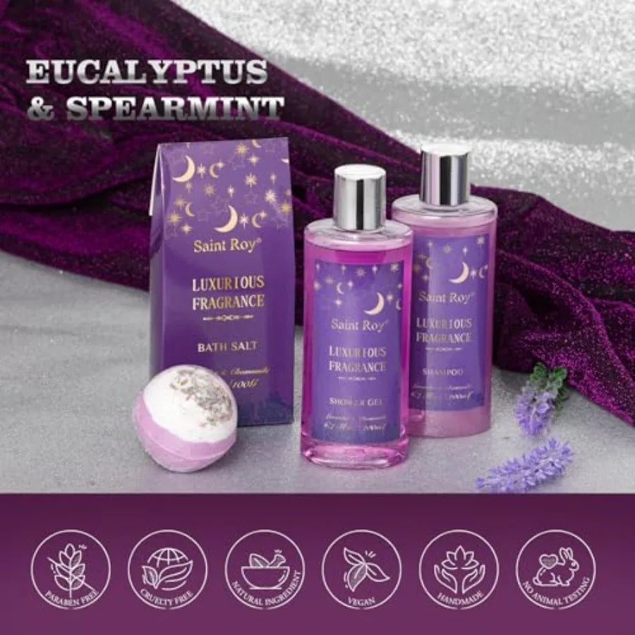 Bath Basket Spa Kit Spa Gifts for Women Luxury Bath and Body Basket Set 10pcs Self Care Kit Lavender Scent Birthday Gifts Skin