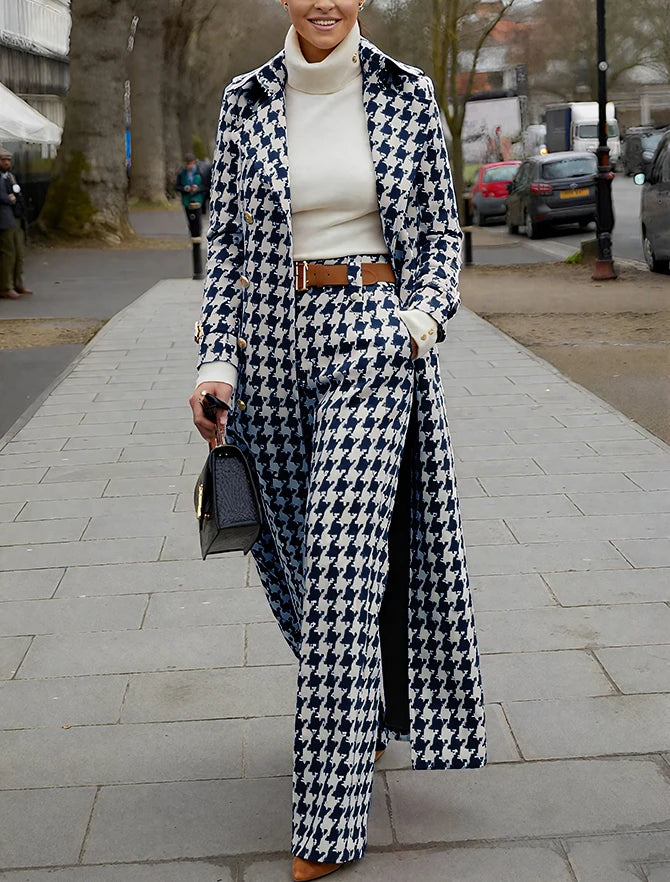 Elegant Houndstooth Women Suits 2 Piece Peak Lapel Formal Casual Prom Party Pants Sets Blazer with Pants
