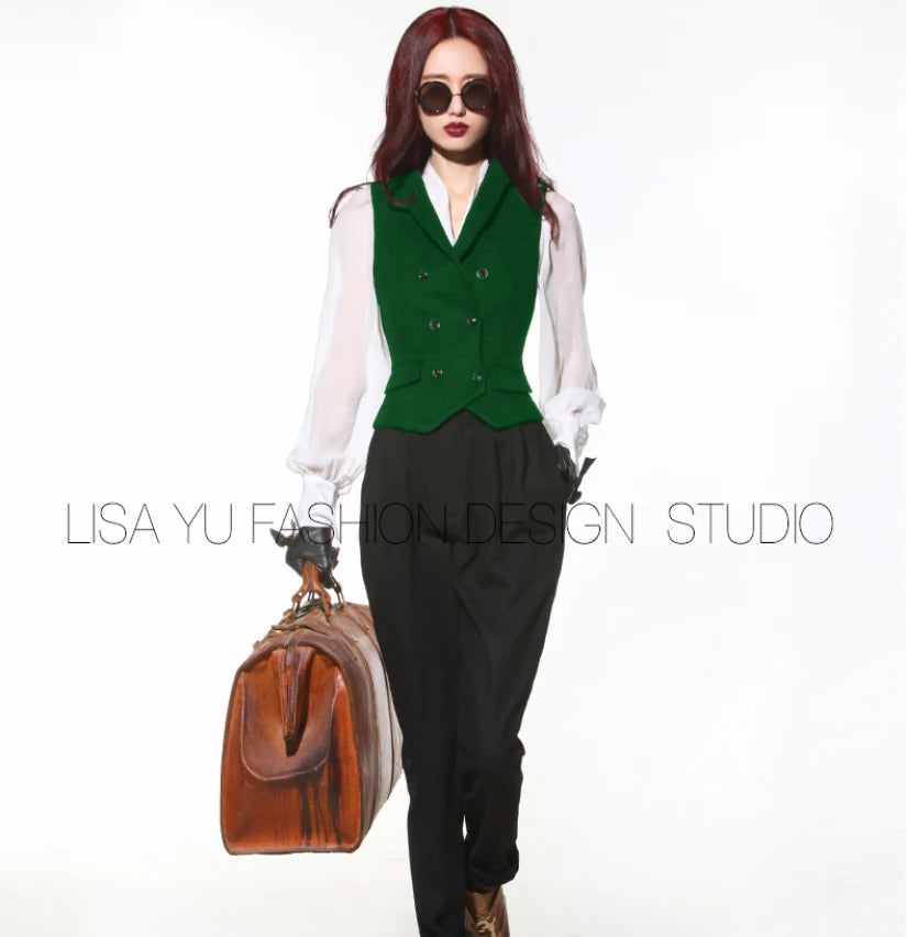 Women's Suit Vest for women Double Breasted V-neck Vest Slim Fit Jacket Women's Sleeveless Waistcoat жилетка женская