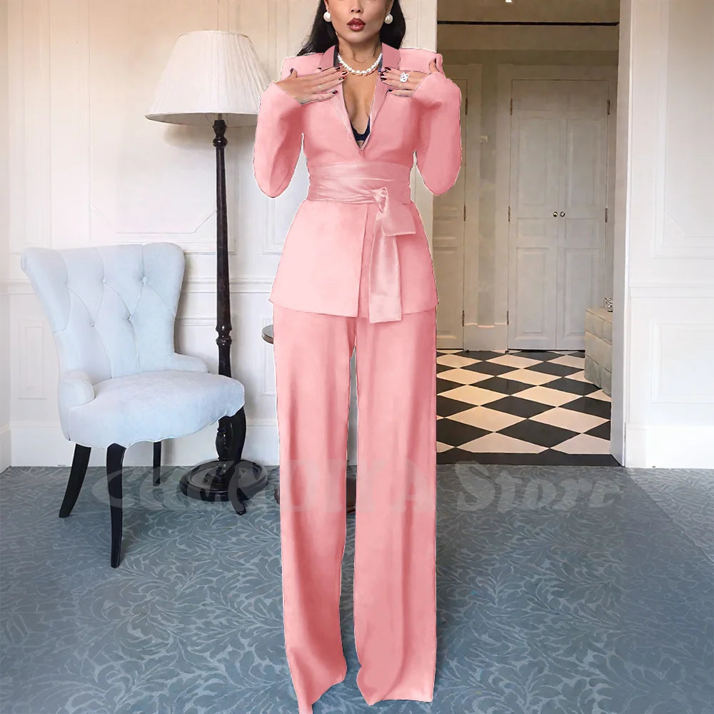 High Quality Women Suits Classic Fit 2 Piece Solid Color Shawl Lapel Elegant Casual Blazer Pants Daily Office Lady Customized